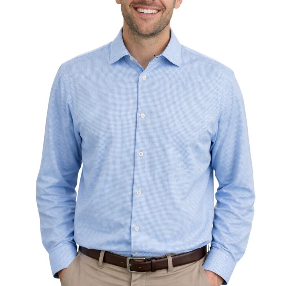 Mizzen+Main Button Shirt Men XXL Trim Fit Spinnaker Collection Blue Check USA